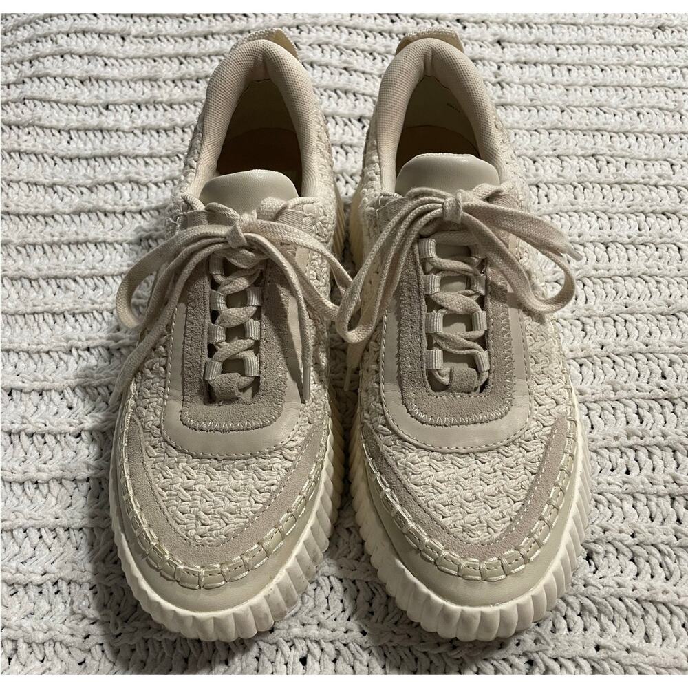 Dolce Vita Dolen Sneaker Platform Woven Sock Stretch Womens 8.5 Sandstone Knit - Picture 3 of 11